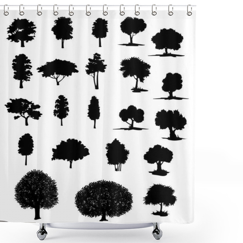 Personality  Vector Silhouettes Of Assorted Trees Shower Curtains