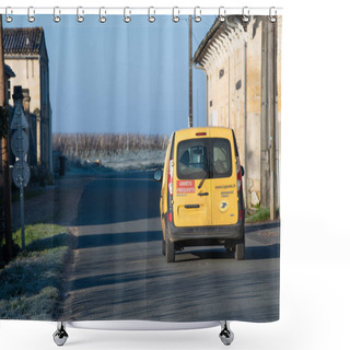 Personality  Gironde, Langoiran, France, January 11 2021, Yellow Kangoo Car Of The French Post Service La Poste To Deliver The Mail  Shower Curtains