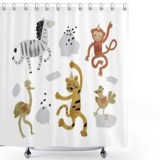 Personality  Vector Illustration Set Of Cute Dancing Animals In Cartoon Style Shower Curtains