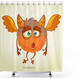 Personality  Cute Cartoon Flying Monster Surprised. Halloween Vector Fluffy Orange Monster Shower Curtains