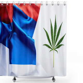 Personality  Top View Of Green Cannabis Leaf Near Flag Of Russia On White Background Shower Curtains