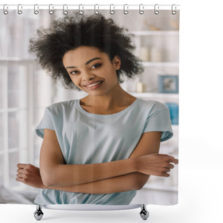 Personality  Young African American Woman Smiling Posing At Home Shower Curtains