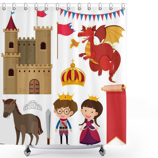 Personality  Castle Towers And Different Fairytale Characters Shower Curtains