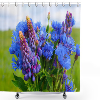 Personality  Cornflower And Lupines Bouquet Shower Curtains
