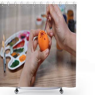 Personality  Cropped View Of Woman Painting Orange Easter Egg  Shower Curtains