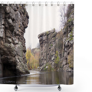 Personality  View Of Buksky Canyon, Ukraine. River And Rocks. River Flows Between High Cliffs. Shower Curtains