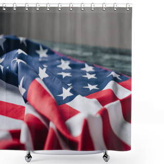 Personality  Folded American Flag On Grey Background, Memorial Day Concept   Shower Curtains