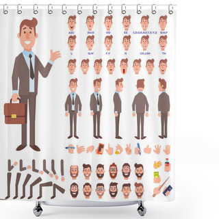 Personality  Front, Side, Back View Animated Character. Business Man Character Creation Set With Various Views, Hairstyles, Face Emotions, Poses And Gestures. Cartoon Style, Flat Vector Illustration. Shower Curtains