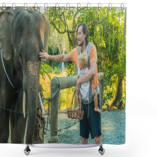 Personality  Man With A Baby Feeding Elephant Shower Curtains
