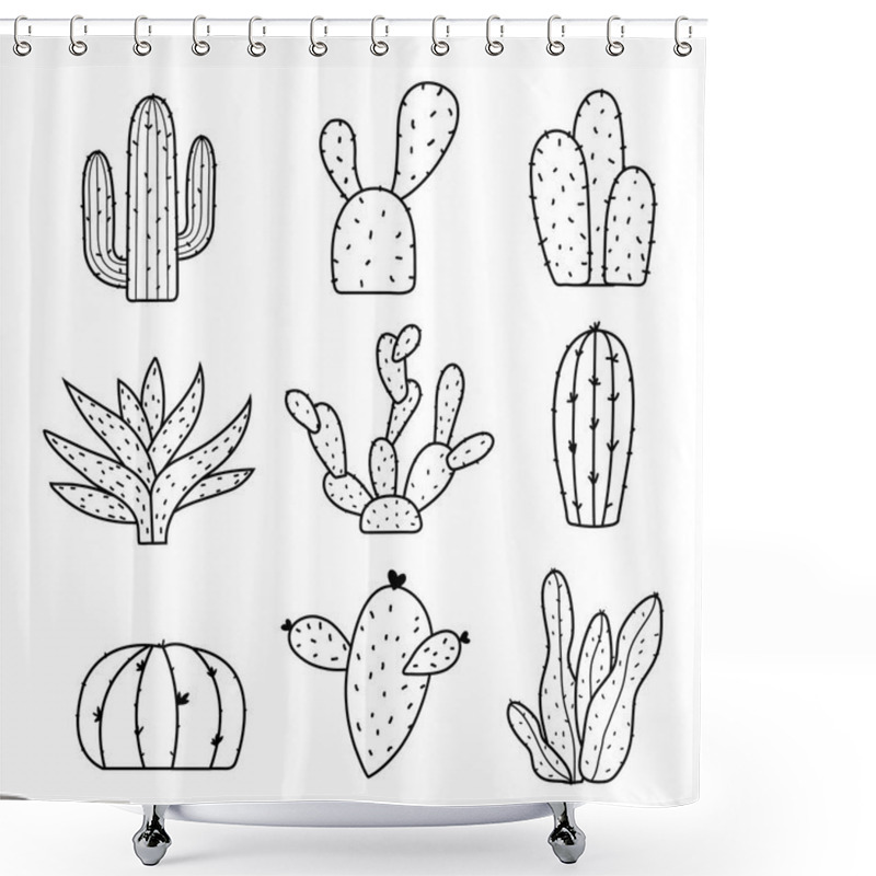 Personality  Cactus Icon Flat Design Element Plants Pot Flower Prickle Cartoon Vector Shower Curtains