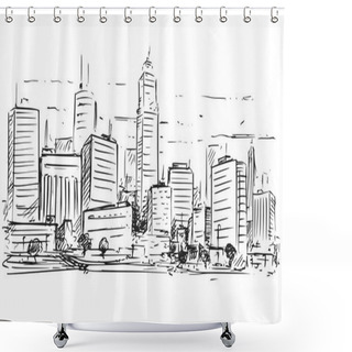 Personality  Sketchy Drawing Of City High Rise Landscape Shower Curtains