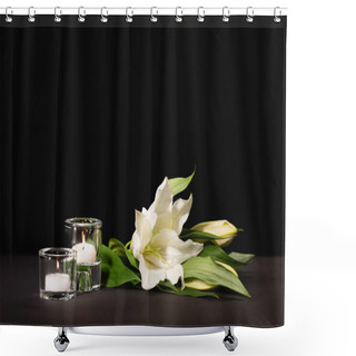 Personality  Lily, Candles On Black Background, Funeral Concept Shower Curtains