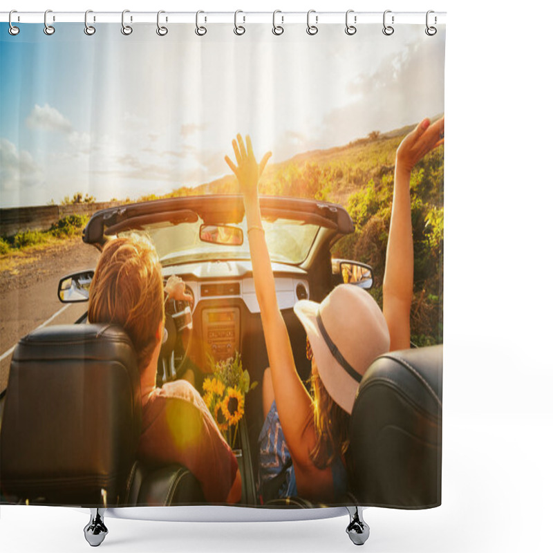 Personality  Happy Couple Driving in Convertible shower curtains