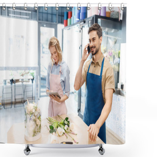 Personality  Florists Working With Digital Devices Shower Curtains