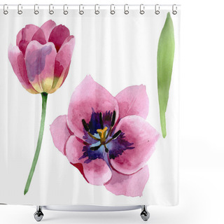 Personality  Pink Tulips Floral Botanical Flowers. Watercolor Background Illustration Set. Solated Tulips Illustration Element. Shower Curtains