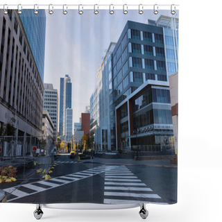 Personality  Crosswalks Near Contemporary Buildings In Downtown Of New York City Shower Curtains