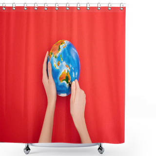 Personality  Cropped View Of Woman Setting To Fire Globe On Red, Global Warming Concept Shower Curtains