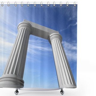 Personality  Two White Ancient Marble Pillars With Blue Sky Shower Curtains