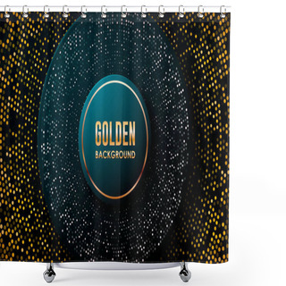 Personality  Realistic Blue Abstract Background. Modern Shape With Golden Line On Circle And Golden Glitters Dots Element Decoration. 3D Backdrop. Shower Curtains