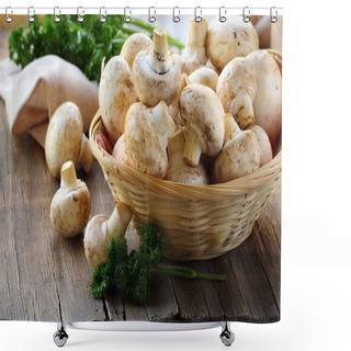 Personality  Fresh Champignon Mushrooms In A Wicker Basket Shower Curtains