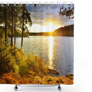 Personality  Sunset Over Lake Shower Curtains