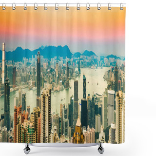 Personality  Hong Kong Skyline At Sunset. View From Victoria Peak. Panorama Shower Curtains