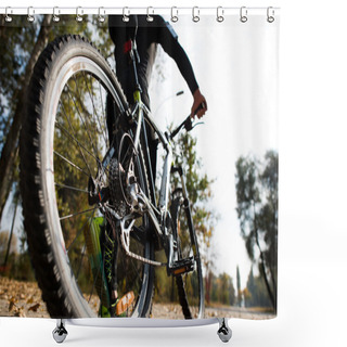 Personality  Man In Sportswear With Bicycle Shower Curtains