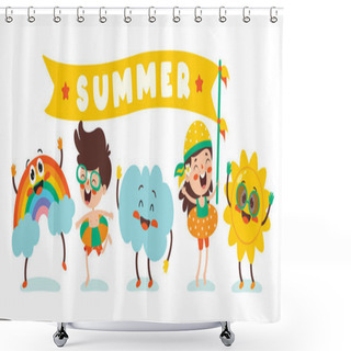 Personality  Flat Summer Banner With Cartoon Character Shower Curtains