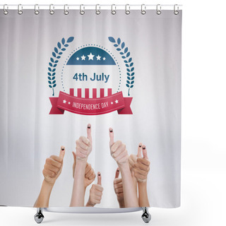Personality  Composite Image Of Hands Showing Thumbs Up Shower Curtains