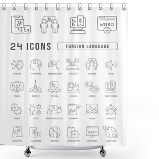 Personality  Foreign Language. Collection Of Perfectly Thin Icons For Web Design, App, And The Most Modern Projects. The Kit Of Signs For Category Education. Shower Curtains