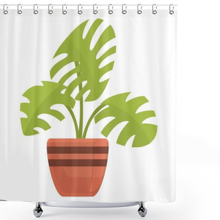 Personality  Monstera Plant Pot Icon, Cartoon Style Shower Curtains