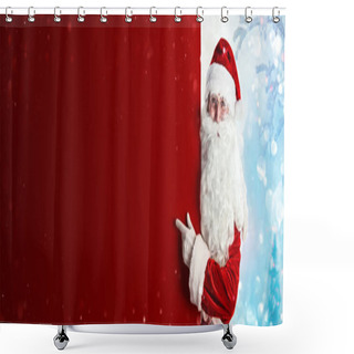 Personality  Santa Claus Showing Something On A Red Wall Shower Curtains