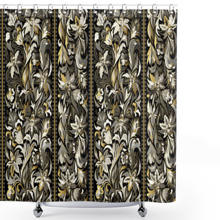Personality  Seamless Pattern With Vertical Stripes And Floral Hand Drawing Ornament. Vector Wallpaper Shower Curtains