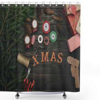 Personality  Christmas Composition With Decorations Shower Curtains