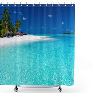 Personality  Palm Trees Over Stunning Lagoon And White Beach Shower Curtains