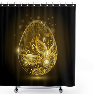 Personality  Golden Easter Egg With Floral Ornament. Shower Curtains