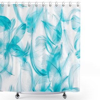 Personality  Seamless Background With Blue Fluffy Bright Feathers Isolated On White Shower Curtains