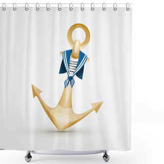 Personality  Gold Anchor. White Bacground. Shower Curtains