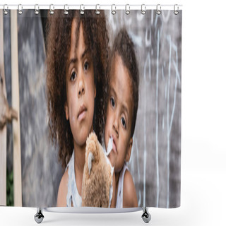 Personality  Panoramic Orientation Of Poor African American Kids Looking At Camera Shower Curtains