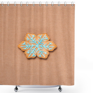 Personality  Top View Of Of Snowflake Gingerbread Cookie On The Textured Background Shower Curtains