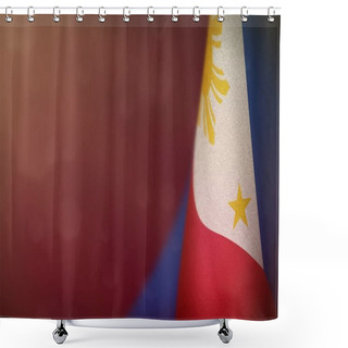 Personality  Philippines Hanging Flag For Honour Of Veterans Day Or Memorial Day On Pink Dark Velvet Background. Philippines Glory To The Heroes Of War Concept. Shower Curtains