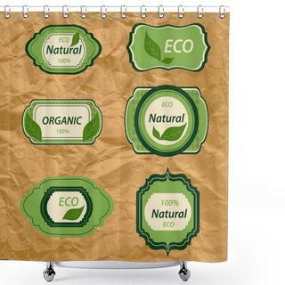 Personality  Collection Of Vintage Retro Grunge Bio And Eco Organic Labels Natural Products Shower Curtains