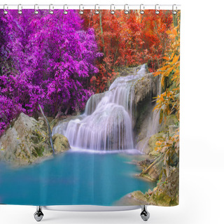 Personality  Waterfall In Deep Forest At Erawan Waterfall National Park, Shower Curtains