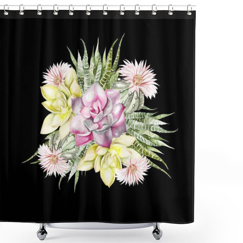 Personality  Watercolor Bouquet With Cacti And Succulents.  Shower Curtains