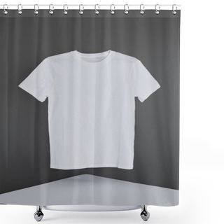 Personality  Blank Basic White T-shirt On Grey Background Shower Curtains