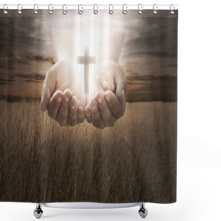 Personality  Human Hand Hold Christian Cross Shower Curtains