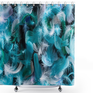 Personality  Seamless Background With Bright Blue, Green And Turquoise Lightweight Feathers Isolated On Black Shower Curtains
