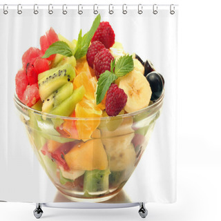 Personality  Fresh Fruits Salad In Bowl Isolated On White Shower Curtains