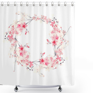 Personality  Beautiful Watercolor Wedding  Wreath With Flowers.  Shower Curtains
