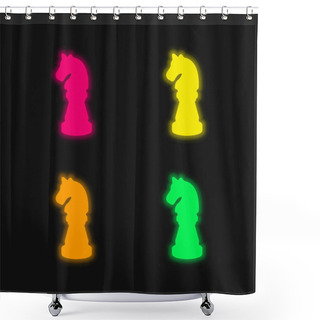 Personality  Black Horse Chess Piece Shape Four Color Glowing Neon Vector Icon Shower Curtains